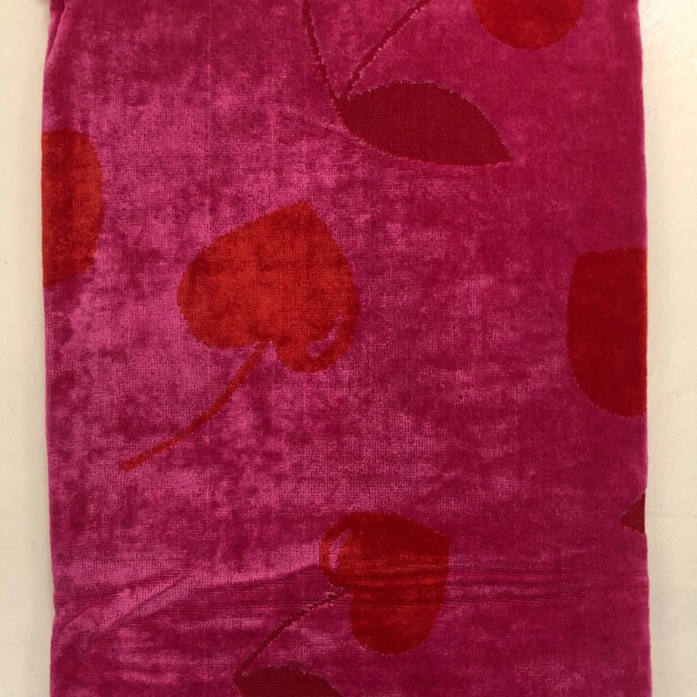 NWT Juicy Couture Jacquard Pink Beach Towel with Red Cherry Motif